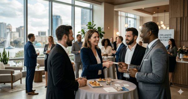 BNI County Line Connections members at an Orlando business and networking meeting passing weekly referrals